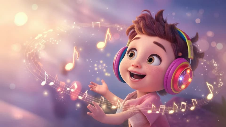 Chanson personnalisée pour enfant — un enfant émerveillé écoute sa chanson avec le prénom